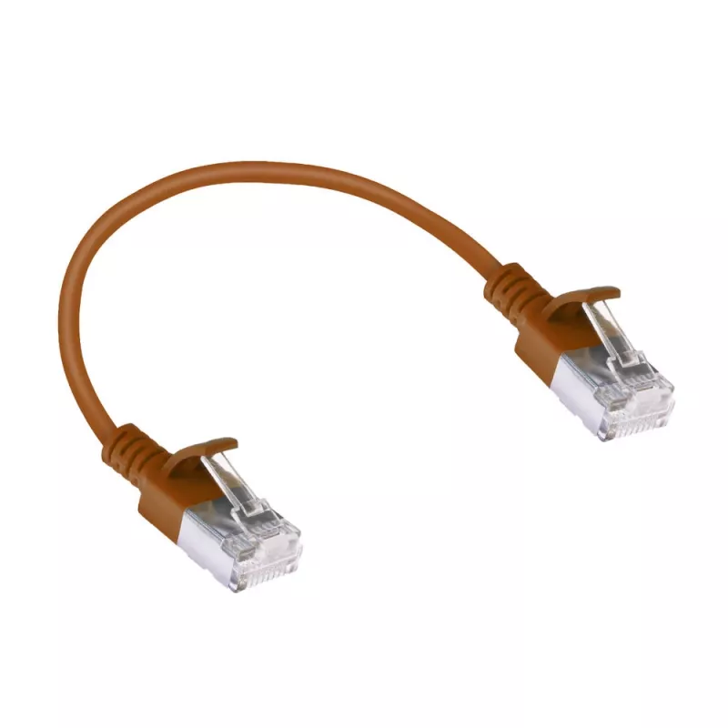 ACT hnedý 0,15 metra LSZH U/FTP CAT6A Datacenter Slimline patch kábel snagless s RJ45 konektormi