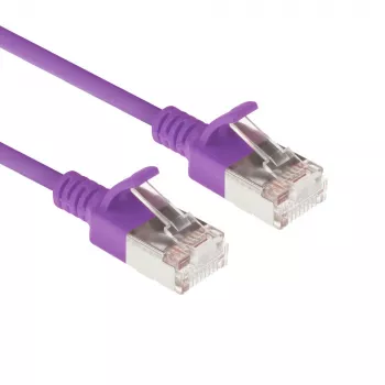ACT fialový 1 meter LSZH U/FTP CAT6A Slimline patch kábel pre dátové centrum, bez zaistenej západky, s RJ45 konektormi