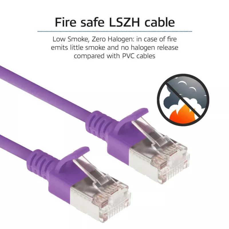 ACT fialový 3 m LSZH U/FTP CAT6A Datacenter Slimline patch kábel snagless s RJ45 konektormi