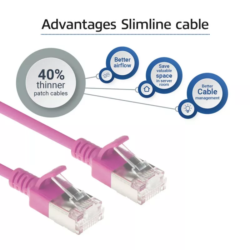 ACT ružový 1,5 m LSZH U/FTP CAT6A Datacenter Slimline patch kábel snagless s RJ45 konektormi