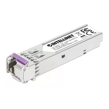 Intellinet Gigabit Fiber WDM Bi-Directional SFP optický transceiver modul 1000Base-BX-U (LC) single-mode port, 80 km, BiDi WDM (RX1550/TX1490), MSA-kompatibilný pre maximálnu kompatibilitu, strieborná