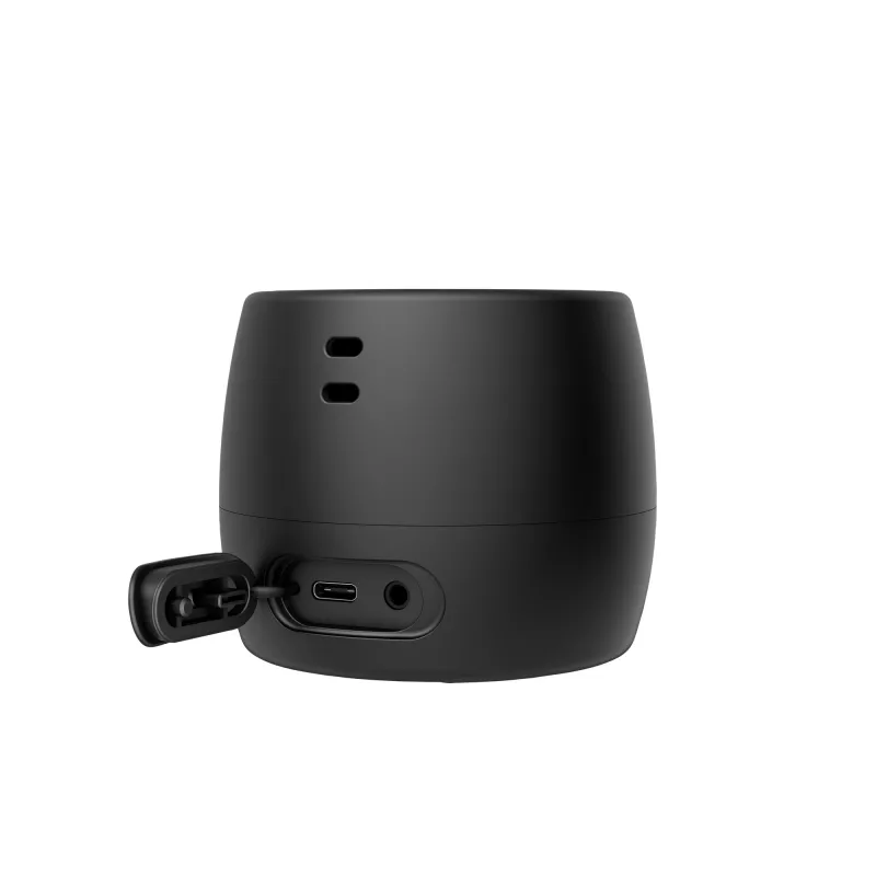 HP čierny Bluetooth reproduktor 360, káblový a bezdrôtový, mono prenosný reproduktor, čierny, valec, tlačidlá, univerzálny