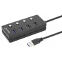 Manhattan USB-C dock/hub, porty (x4) s vypínačom pre každý port: USB-A (x4), 5 Gbps (USB 3.2 Gen1 známy aj ako USB 3.0), univerzálny pre všetky zariadenia, bus alebo AC napájanie (voliteľný konektor, nie je súčasťou balenia), kábel 1,5 m, SuperSpeed USB, čierna, záruka tri roky