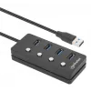 Manhattan USB-C dock/hub, porty (x4) s vypínačom pre každý port: USB-A (x4), 5 Gbps (USB 3.2 Gen1 známy aj ako USB 3.0), univerzálny pre všetky zariadenia, bus alebo AC napájanie (voliteľný konektor, nie je súčasťou balenia), kábel 1,5 m, SuperSpeed USB, čierna, záruka tri roky