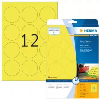 Samolepiace etikety HERMA Neon etikety A4 Ø 60 mm okrúhle žiarivo žlté 240 kusov