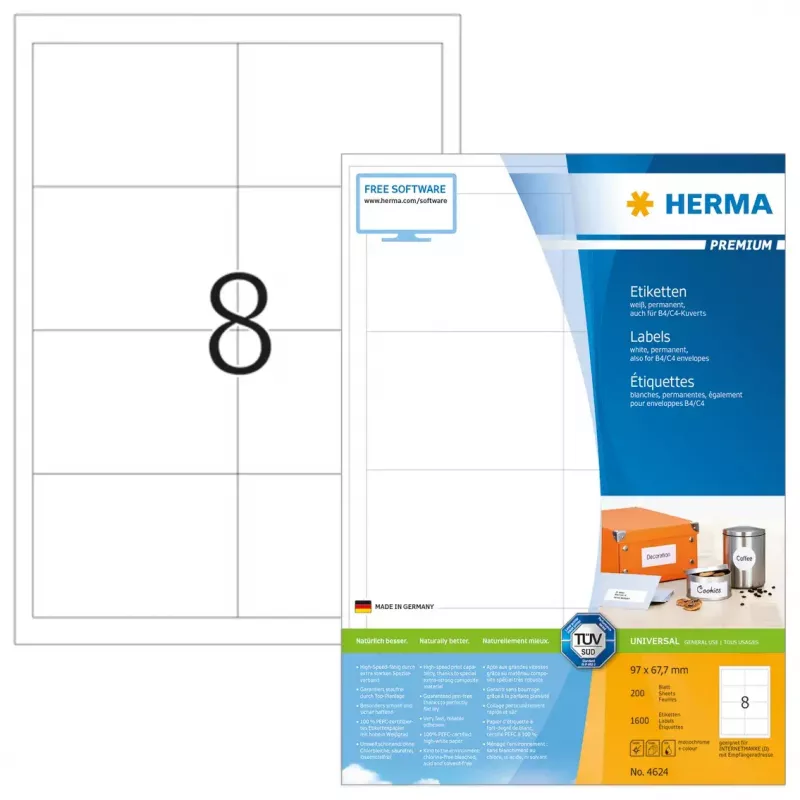 HERMA SuperPrint 4624 samolepiace etikety, 67,7 x 96,5 mm, 200 ks, biele