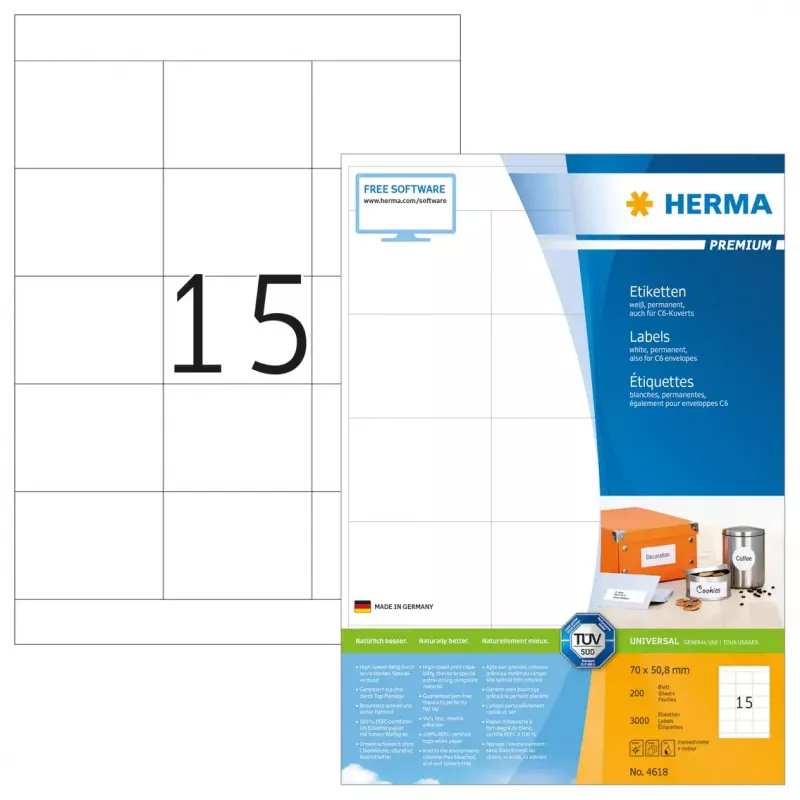 Samolepiaca etiketa do tlačiarne HERMA Labels Premium A4 70x50,8 mm