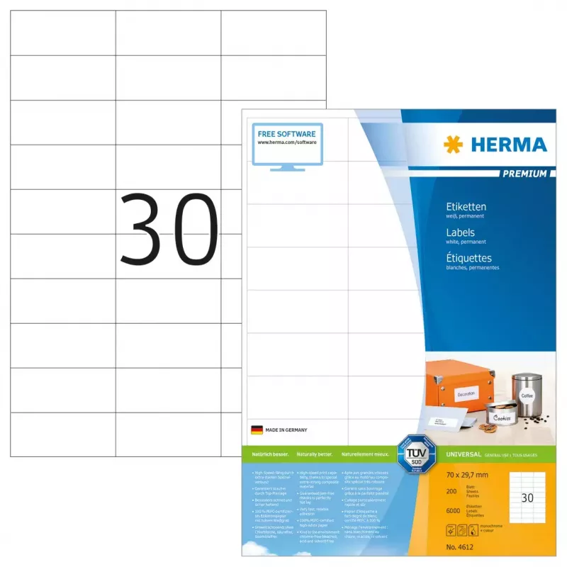 HERMA Premium A4 70x29,7 mm biely papier matný 6000 kusov