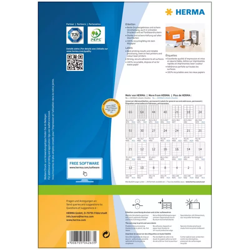 Samolepiace etikety do tlačiarne HERMA Premium A4 70x33,8 mm 2400 kusov