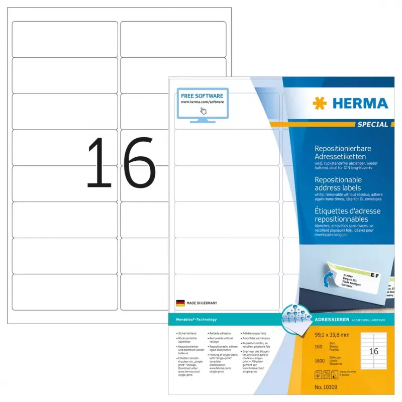 Odnímateľné adresné etikety HERMA 99,1x33,8 mm