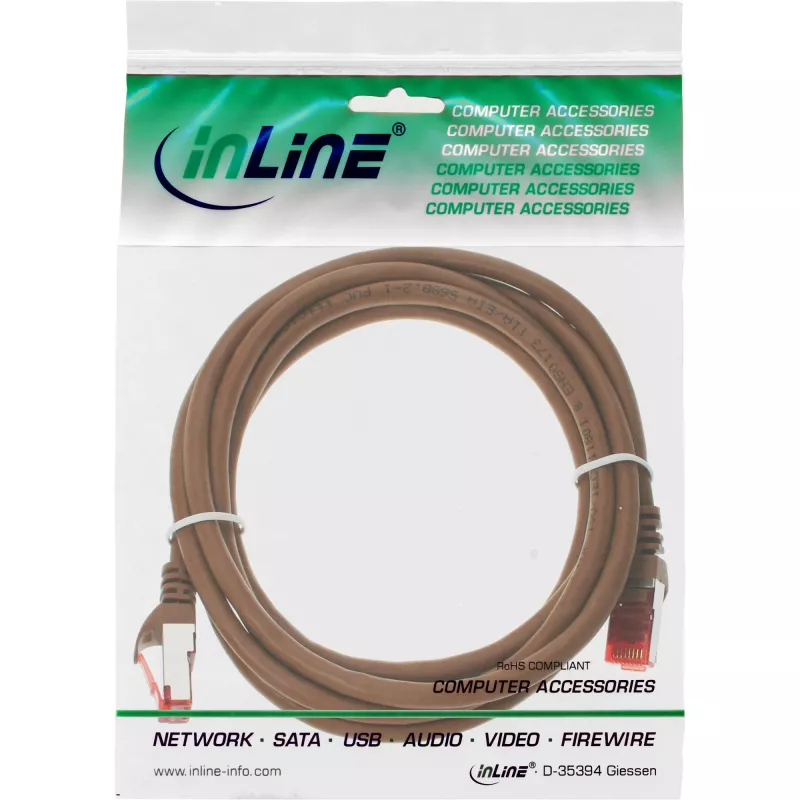 InLine 76403K prepojovací kábel S/FTP (PiMF) Cat.6, hnedý, 3 m