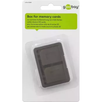 Box na pamäťové karty GOOBAY 95349 — pojme 4 karty, kompatibilný s SD/MicroSD/MMC, sivo-transparentný plast