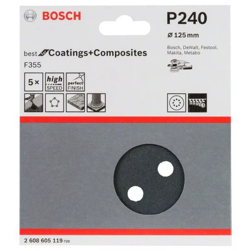 Bosch 2 608 605 119 ručné brúsne príslušenstvo brúsny list P240 5 kusov