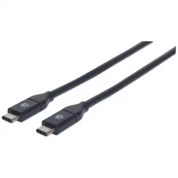 Manhattan kábel USB-C na USB-C, 50 cm, konektor samec na konektor samec, čierny, 10 Gbit/s (USB 3.2 Gen2, aj USB 3.1), 3 A (rýchle nabíjanie), SuperSpeed+ USB, doživotná záruka, zodpovedá USB31CC50CM