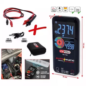 KS Tools 150.1765 automatický digitálny multimeter s meracími vodičmi
