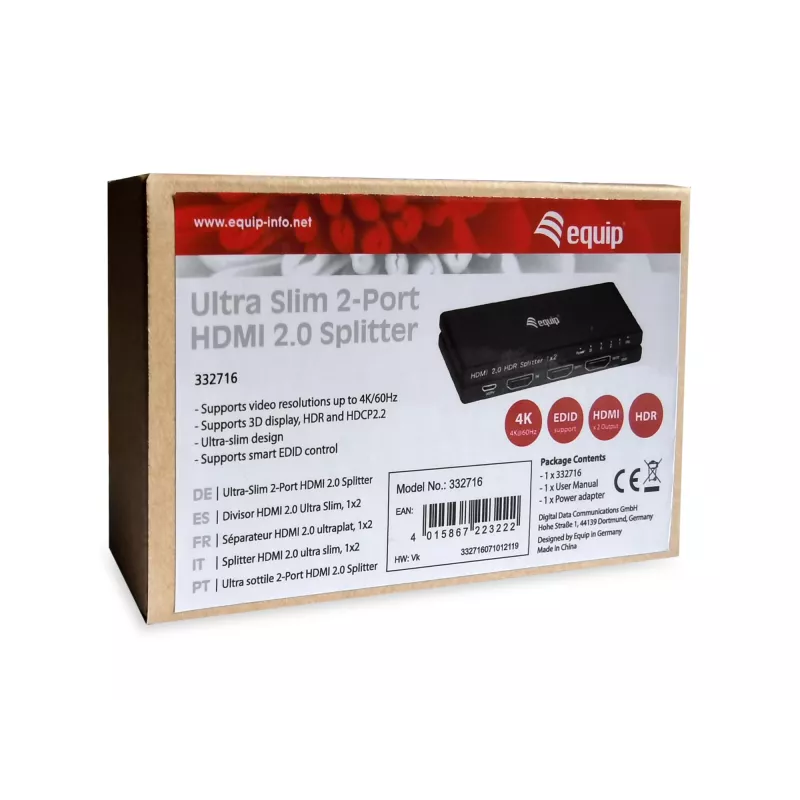 Equip Ultra tenký 2-portový HDMI 2.0 splitter