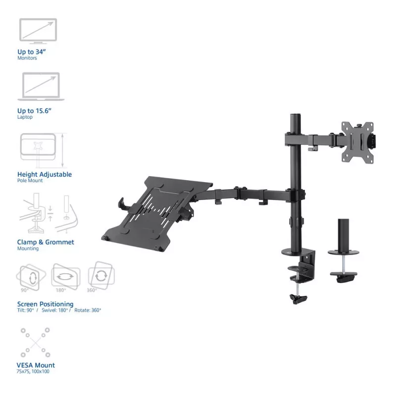 ACT AC8305 stojan na notebook a rameno monitora, 15,6 palca (39,6 cm), čierny