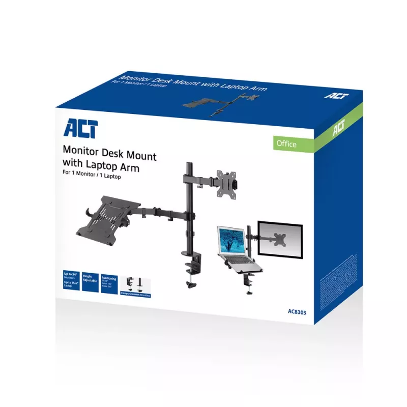 ACT AC8305 stojan na notebook a rameno monitora, 15,6 palca (39,6 cm), čierny