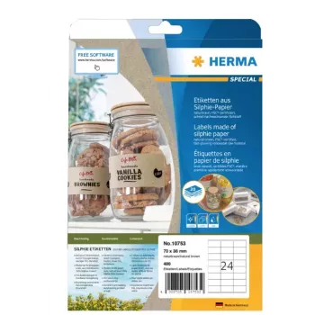 HERMA 10753 samolepiaca etiketa obdĺžniková permanentná hnedá 480 kusov
