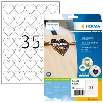 Samolepiaca etiketa HERMA 10790 srdce permanentná biela 350 ks