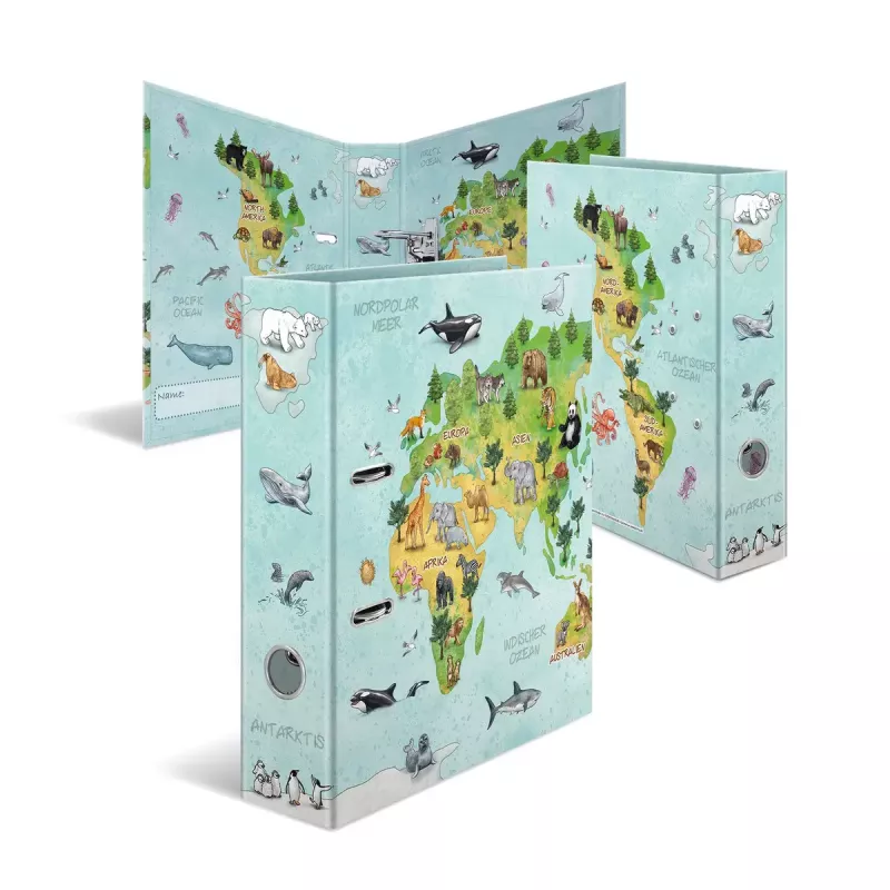 Motívový zakladač HERMA A4 mapa sveta D-krúžok kartón 285x315mm