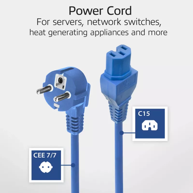 ACT napájací kábel CEE 7/7 konektor samec zahnutý C15 modrý 1,5 m 230V 10A