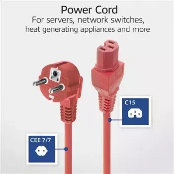ACT napájací kábel ochranný kontaktný konektor samec CEE 7/7 konektor samec zahnutý C15 červený 1 m 250 V 10 A
