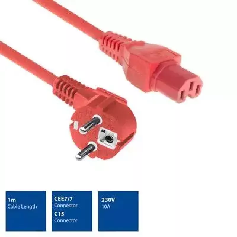 ACT AK5314 napájací kábel CEE 7/7 na C15, 1 m, červený