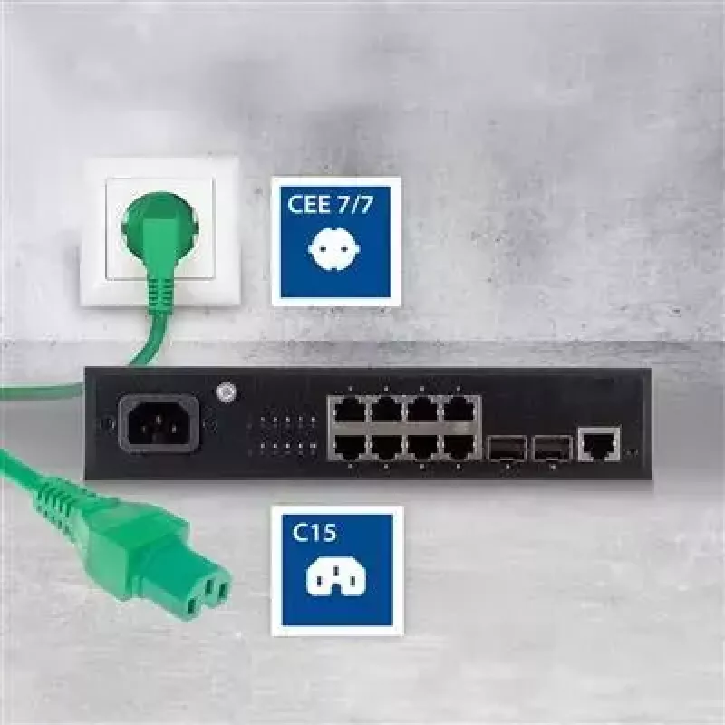 ACT Powercord napájací kábel CEE 7/7 konektor samec zahnutý C15 zelený 1 m 250 V 10 A