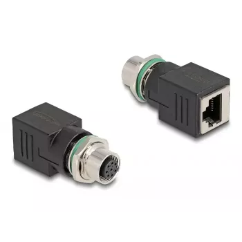 DeLOCK M12 adaptér A-kódovaný 8-pólová zásuvka na RJ45 zásuvku rovný