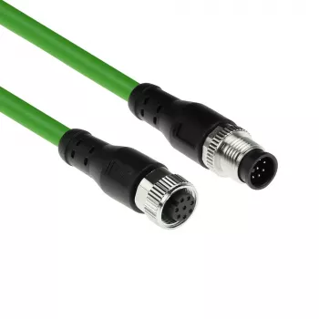 ACT Industrial 3,00 m senzorový kábel M12A 8-polový konektor samec na M12A 8-polový konektor samica, Ultraflex TPE kábel, tienený