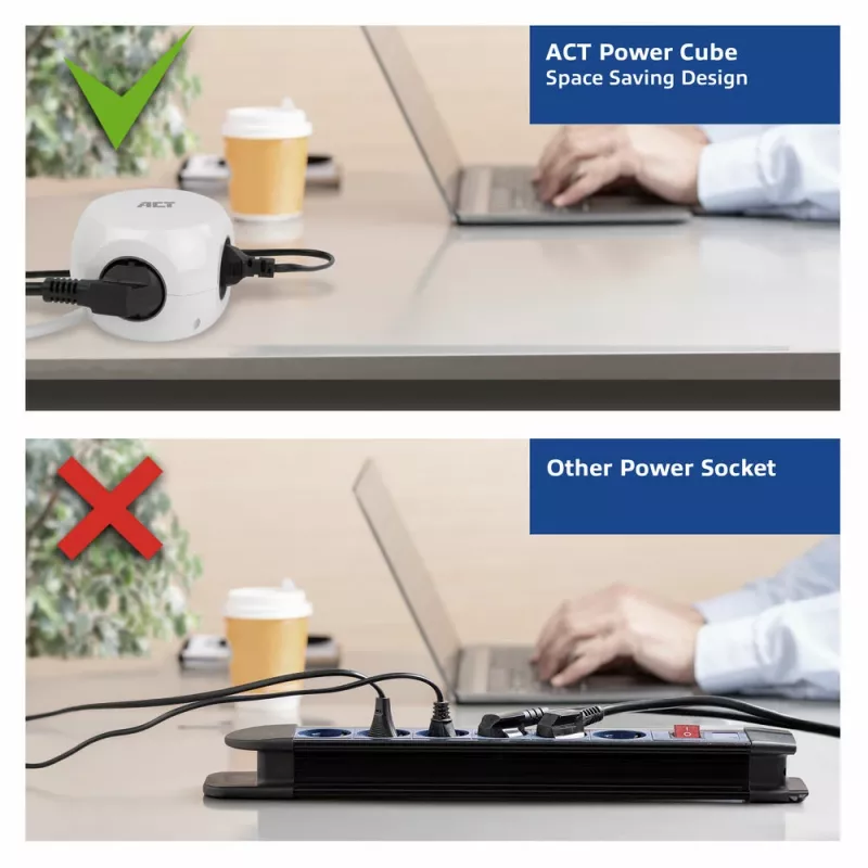 ACT AC2420 predlžovací kábel 1,5 m 3 AC zásuvky interiér biely