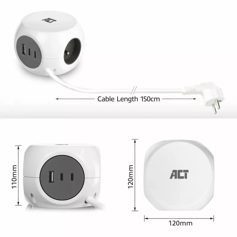 ACT AC2425 predlžovací kábel 1,5 m 3 AC zásuvky interiér biely