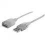 Manhattan 336314 predlžovací kábel USB 2.0, USB-A samec na USB-A samica, 1,8 m, priehľadný strieborný