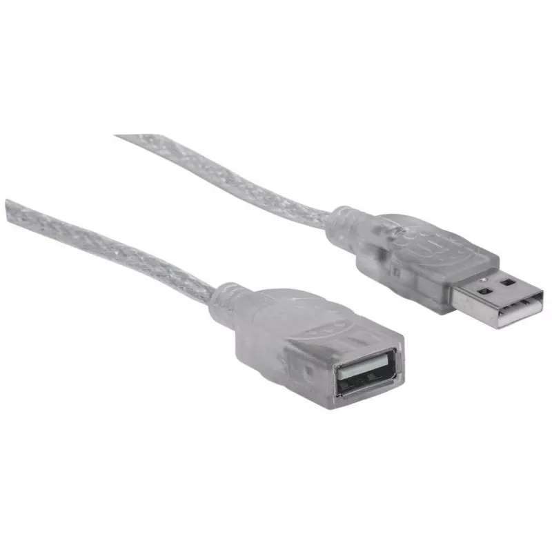 Manhattan 336314 predlžovací kábel USB 2.0, USB-A samec na USB-A samica, 1,8 m, priehľadný strieborný