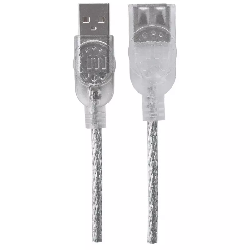 Manhattan 336314 predlžovací kábel USB 2.0, USB-A samec na USB-A samica, 1,8 m, priehľadný strieborný
