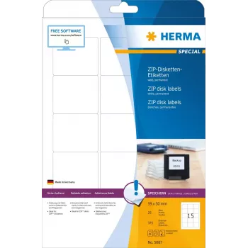 Etikety HERMA ZIP diskety A4 59x50 mm biely papier matný 375 ks