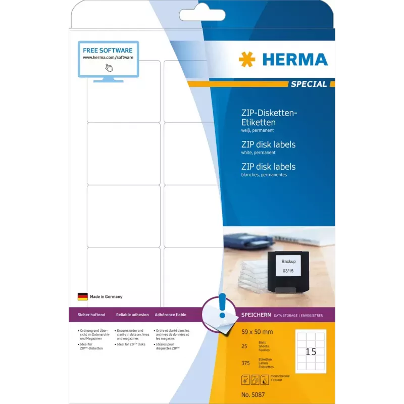 Etikety HERMA ZIP diskety A4 59x50 mm biely papier matný 375 ks