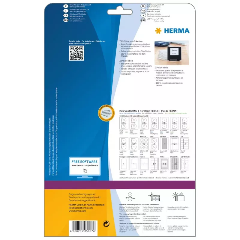 Etikety HERMA ZIP diskety A4 59x50 mm biely papier matný 375 ks