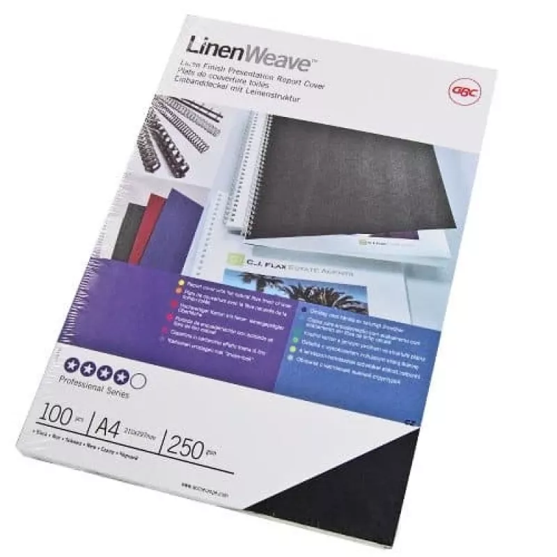 GBC LinenWeave CE050010 obálky na väzbu, A4 (210 x 297 mm), 250 g/m², 100 ks, čierne