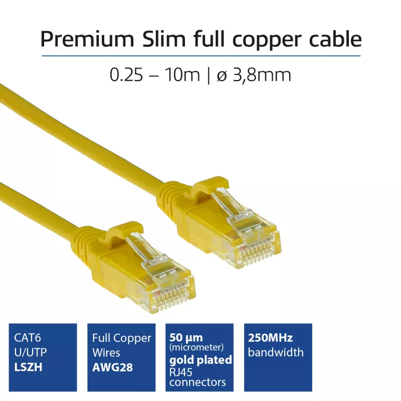 ACT žltá 5 metrov LSZH U/UTP CAT6 dátové centrum Slimline patch kábel s RJ45 konektormi
