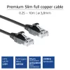 ACT čierna 1 meter LSZH U/UTP CAT6 Datacenter Slimline patch kábel snagless s RJ45 konektormi