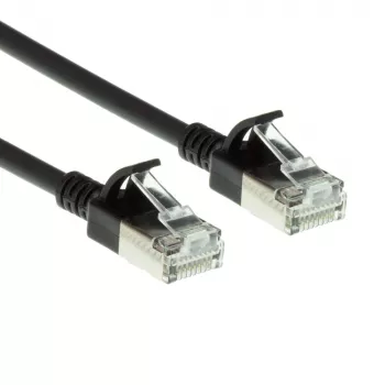 ACT čierny 0,15 metra LSZH U/FTP CAT6A slimline patch kábel do dátového centra bez zaistenia s RJ45 konektormi