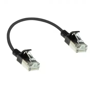 ACT čierny 0,15 metra LSZH U/FTP CAT6A slimline patch kábel do dátového centra bez zaistenia s RJ45 konektormi