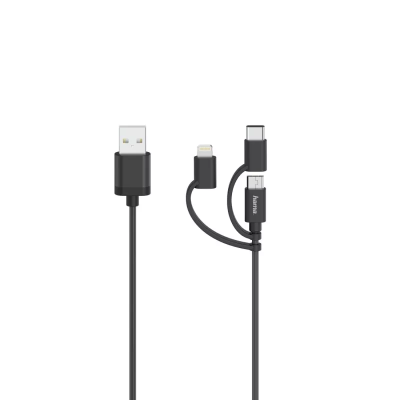 Hama 00200617 USB kábel USB 2.0 0,75 m USB A USB C/Micro USB A/Lightning čierny