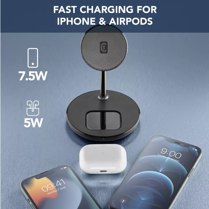 Cellularline Mag Duo bezdrôtová nabíjačka 2-in-1 bezdrôtová nabíjacia stanica pre zariadenia Apple