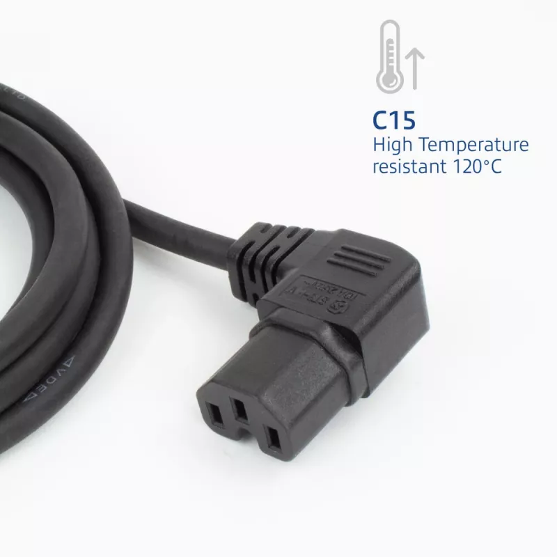 ACT napájací kábel CEE 7/7 konektor samec (zahnutý) - C15 (zahnutý vpravo) IEC60320 čierny 1,5 m