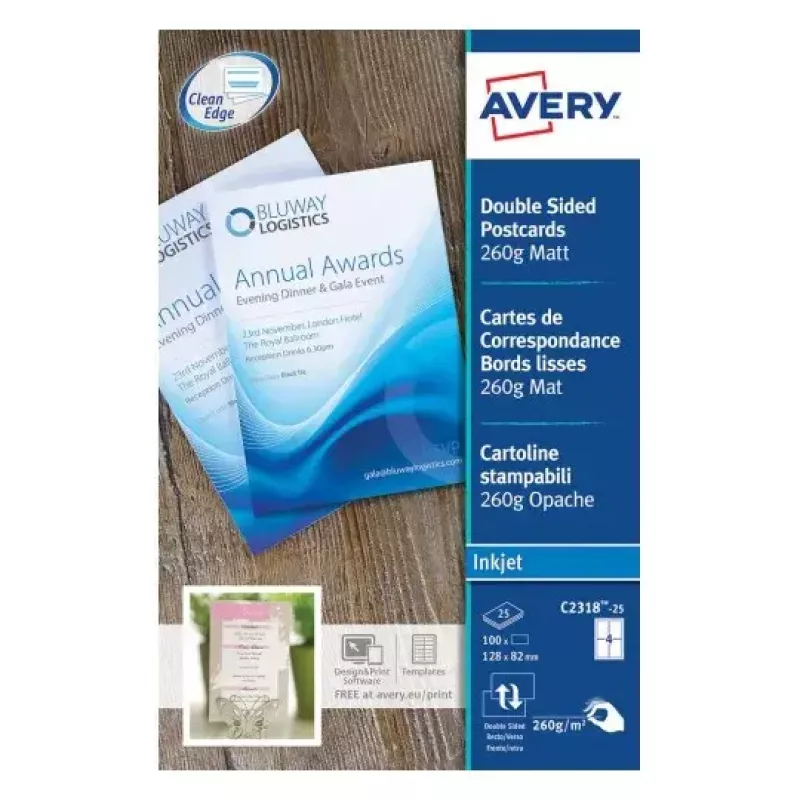 Avery Quick&Clean C2318-25i karty, 82,6 x 127 mm, 260 g/m², biele, 100 kariet (25 hárkov x 4)