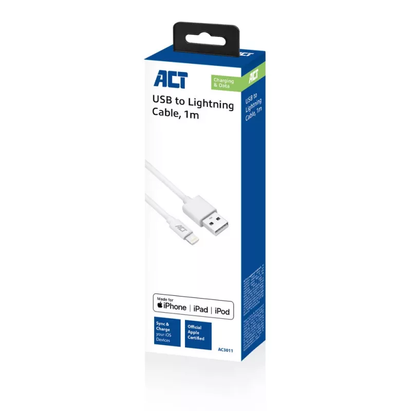 ACT USB 2.0 nabíjací/dátový kábel A konektor - Lightning konektor 1 meter, MFI certifikovaný