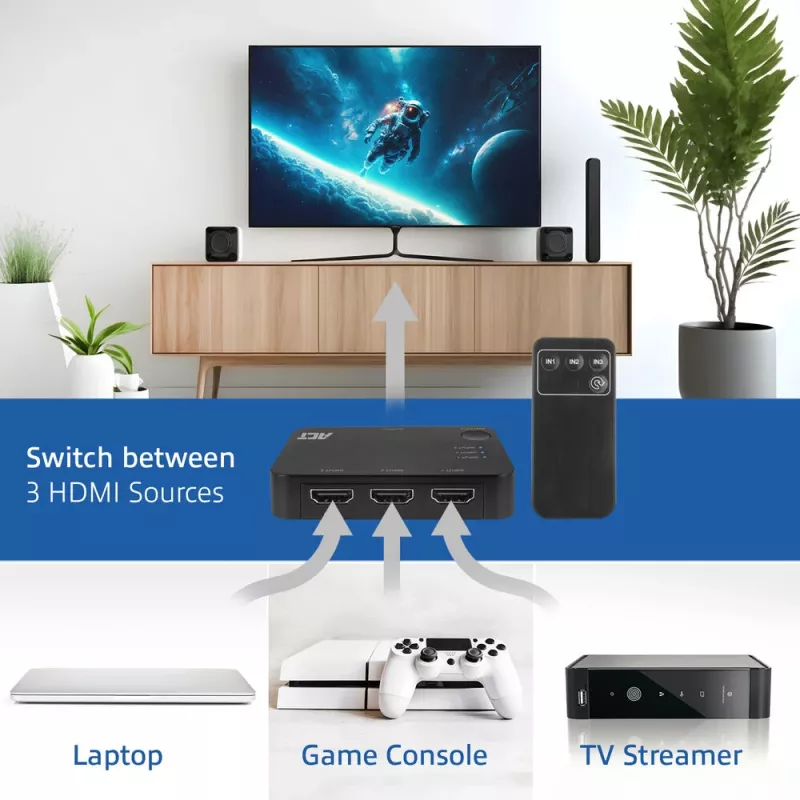 ACT 4K HDMI switch 3x1 čierny 60Hz 1920x1080 3840x2160